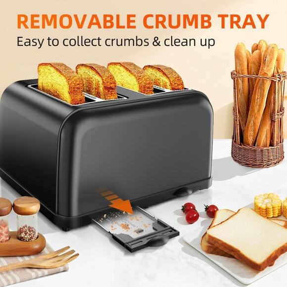 Black Toaster 4 Slice, Dual Independent Controls, Extra Wide Slot Toasters for B - Picture 7 of 8